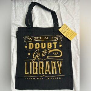 NWT Harry Potter canvas library tote bag with quote by Hermione Granger.